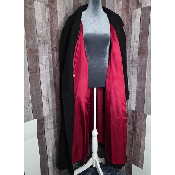 Double Brested Black Wool Trench Coat Red Lined Men's Big Tall Plus 54" Gift USA - Picture 1 of 13